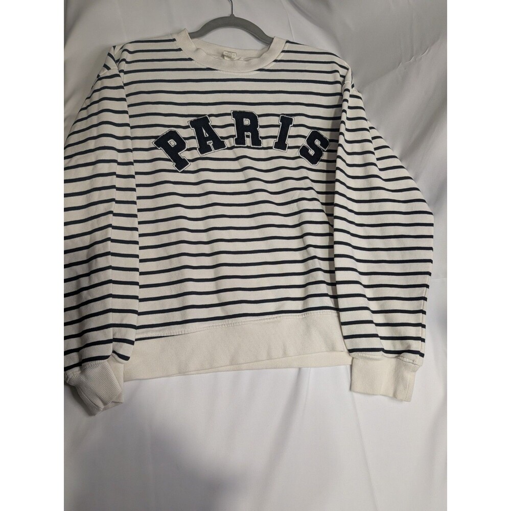 H&M Paris Striped Graphic Embroidered Crewneck Pullover Sweatshirt Women’s M
